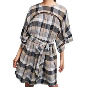 Anthropologie Maeve Plaid Tartan Tie Belted Dress